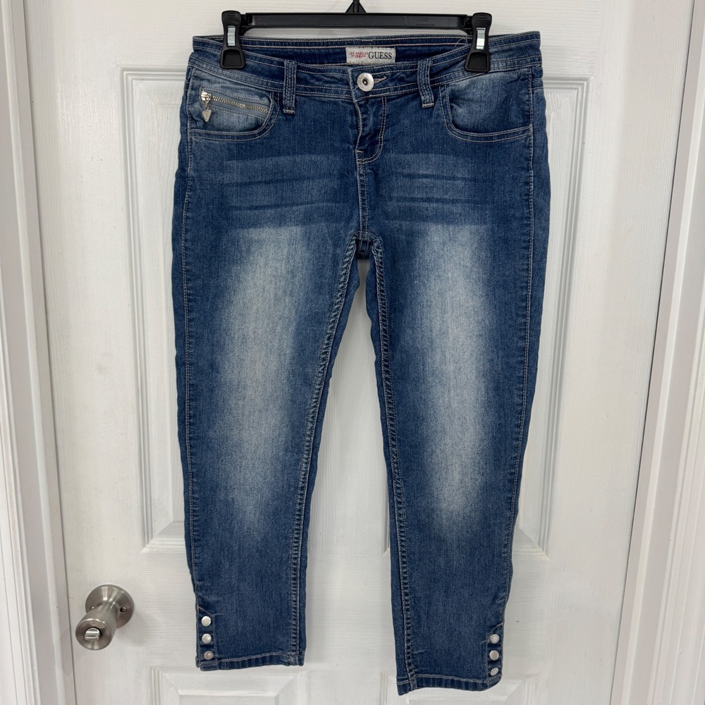 Y2K Guess LA Est 1981 Womens Medium Wash Capri Low Rise Jeans Blue Denim Size 29